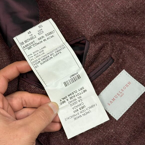Samuelsohn Wool Linen Silk Blazer Unstructured Sport Coat Current Burgundy 46 R - Picture 11 of 11